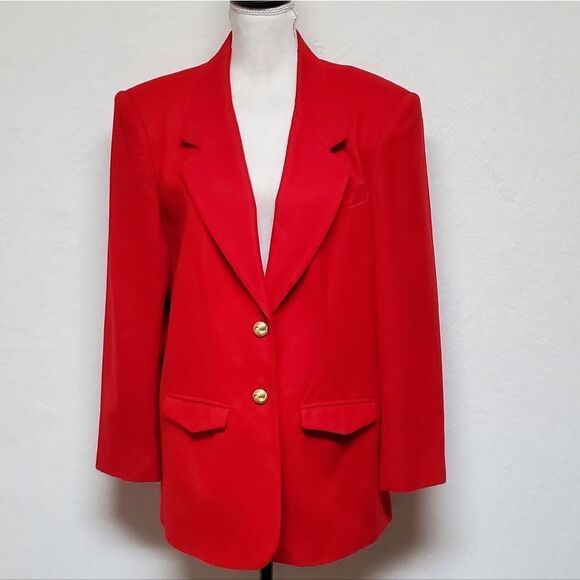 VINTAGE 1990s Bridgewater Classics Red Wool Single Breasted Blazer Jacket - Picture 2 of 12